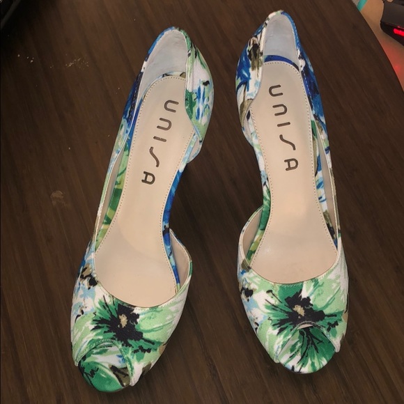 Unisa Green floral peep toe d’orsay heels - Picture 1 of 5